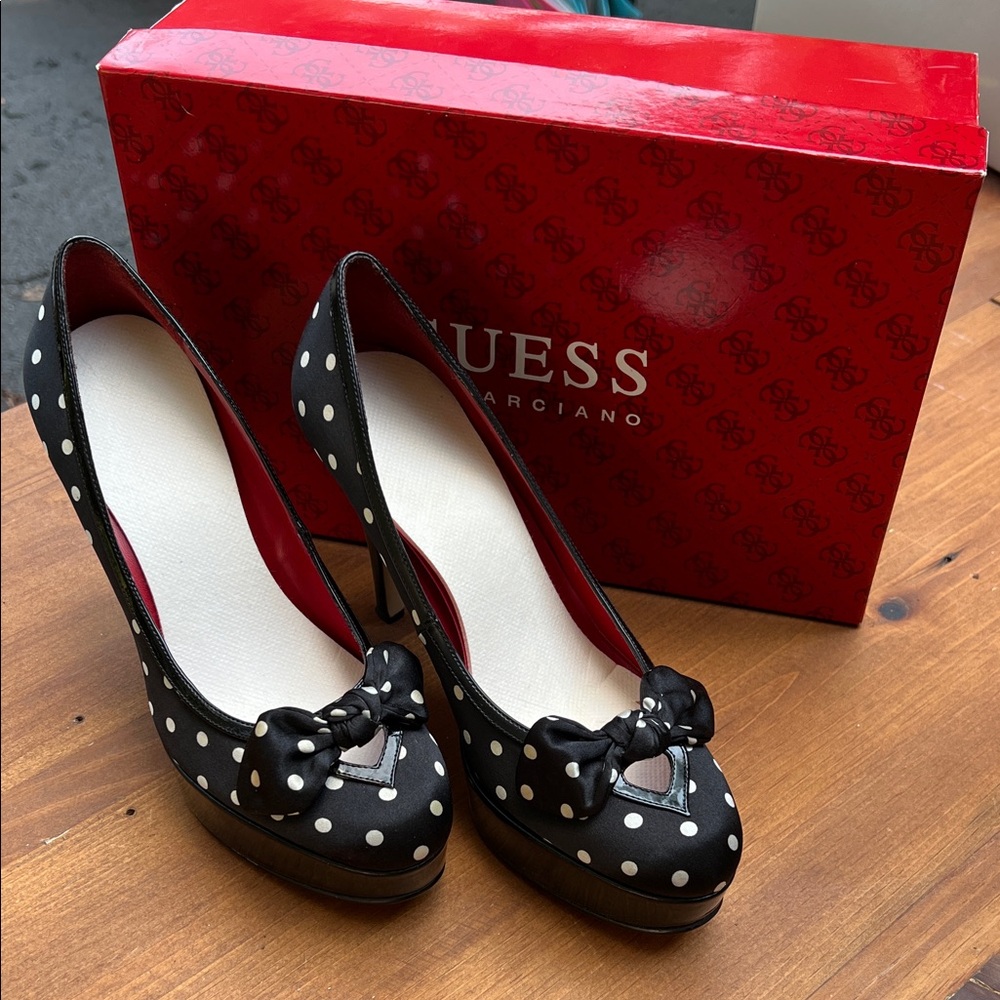 Guess Black and White Polka Dot Heels
